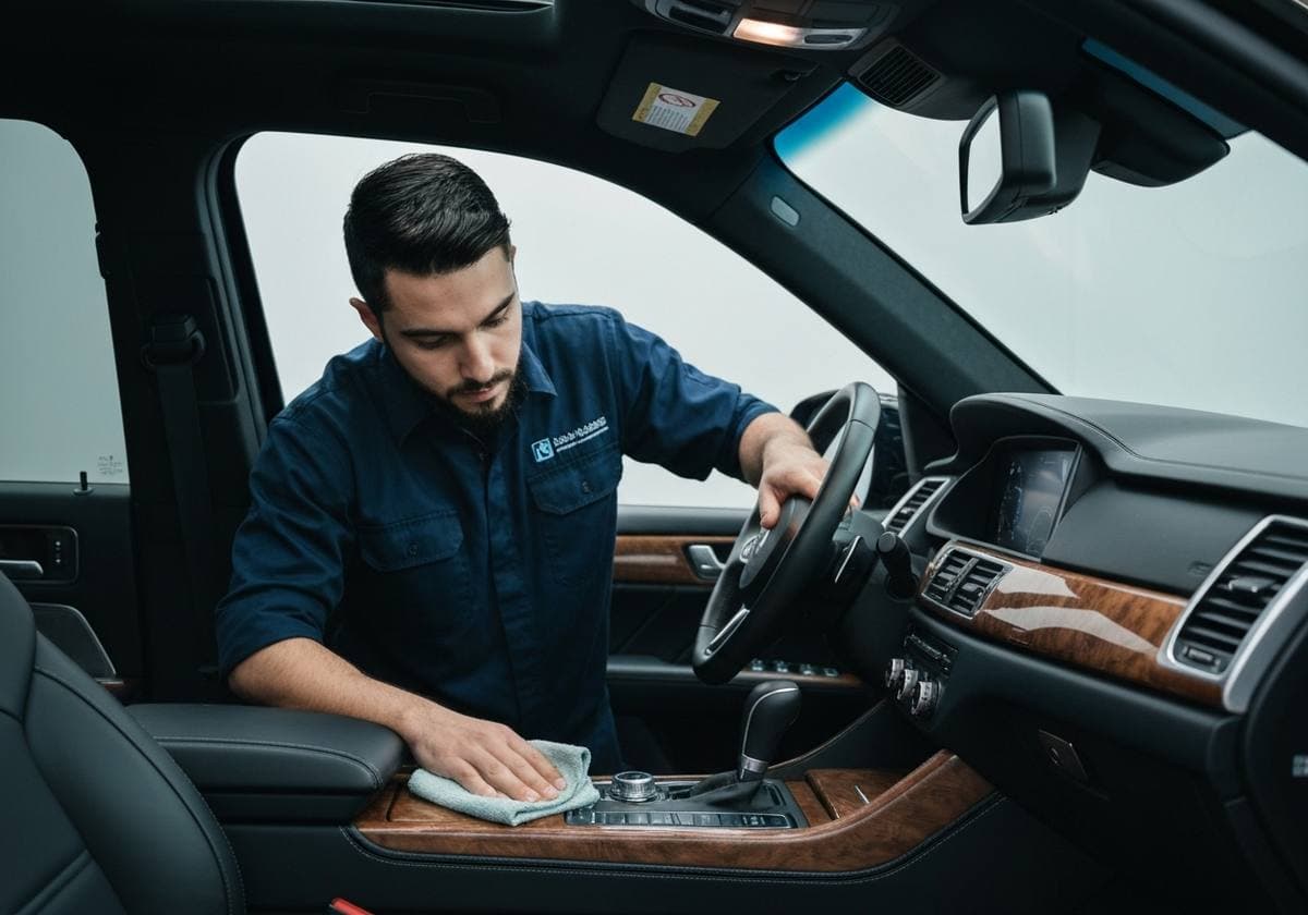 Auto Glo detailer restoring a luxury SUV interior
